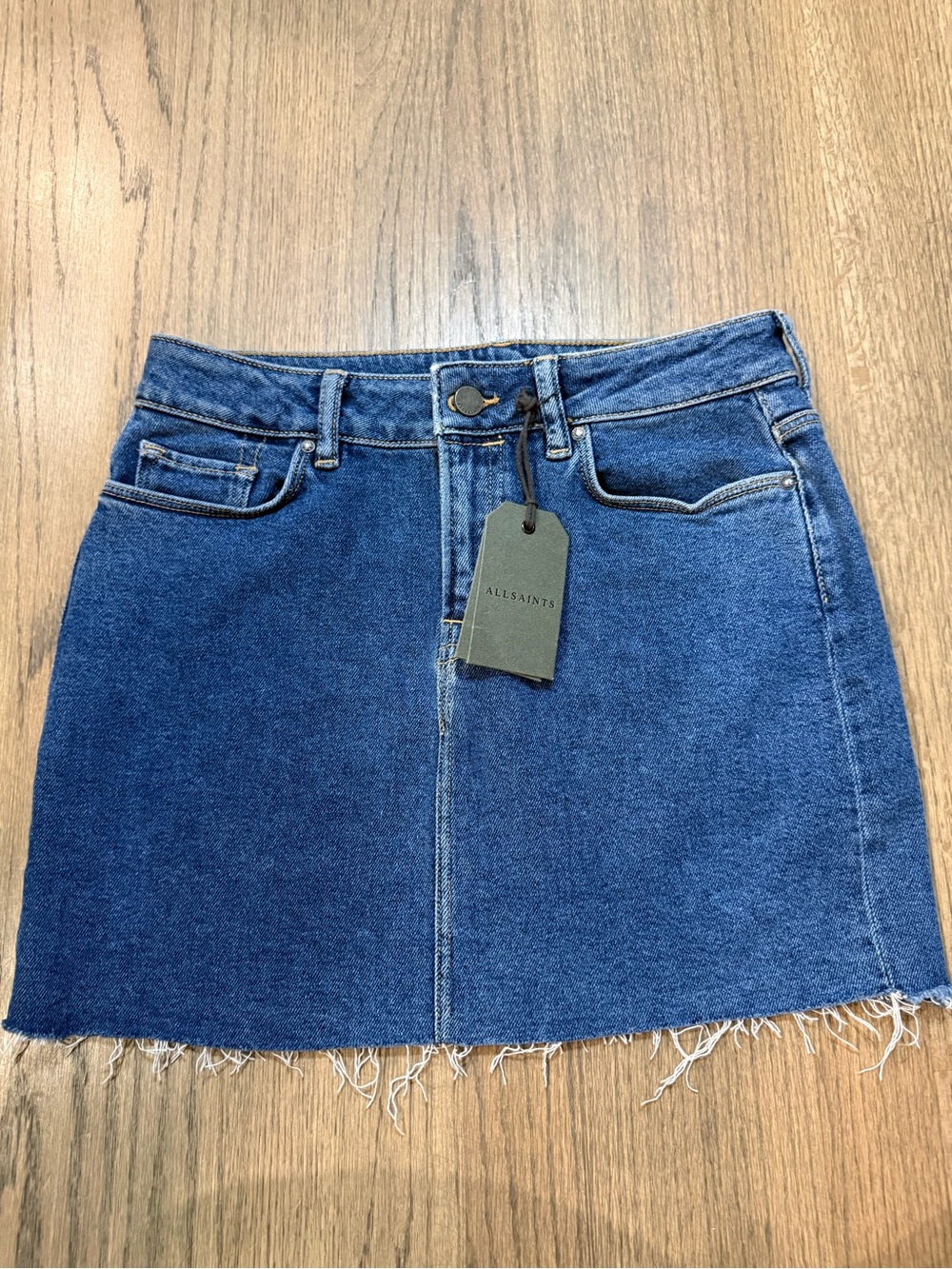 All Saints ACE Dark Blue Raw Hem Denim Mini Skirt-Size 6